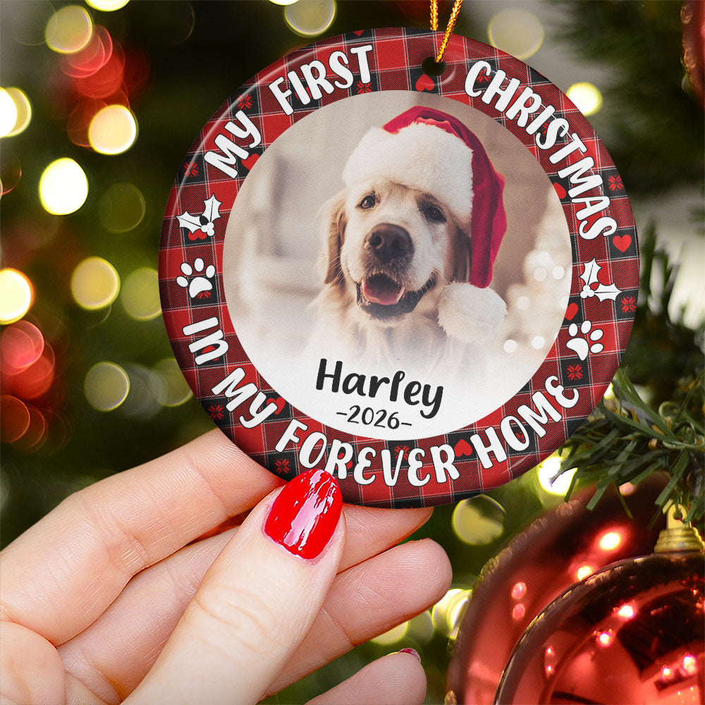 First Christmas Dog Cat - Personalized Ceramic Photo Ornament