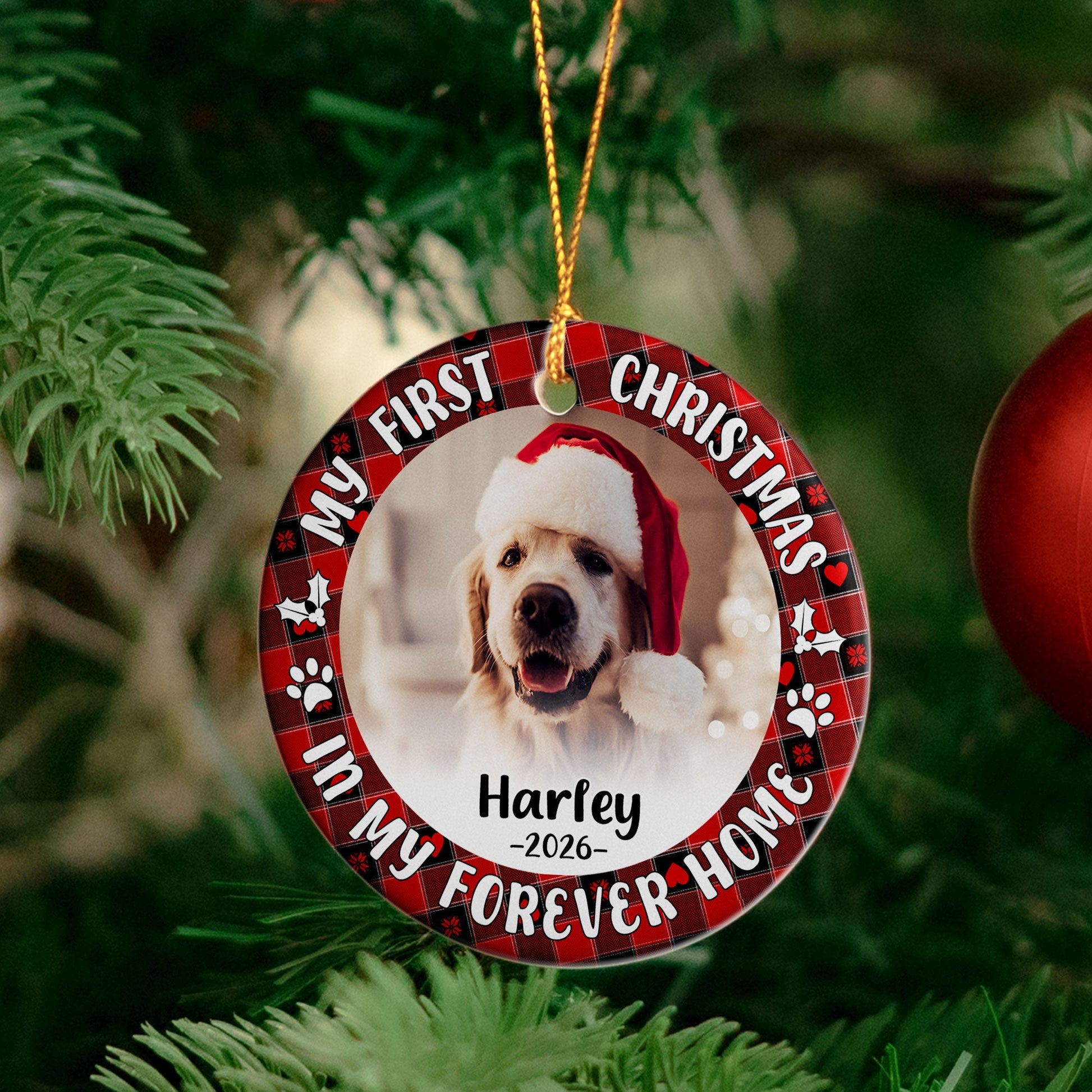 First Christmas Dog Cat - Personalized Ceramic Photo Ornament