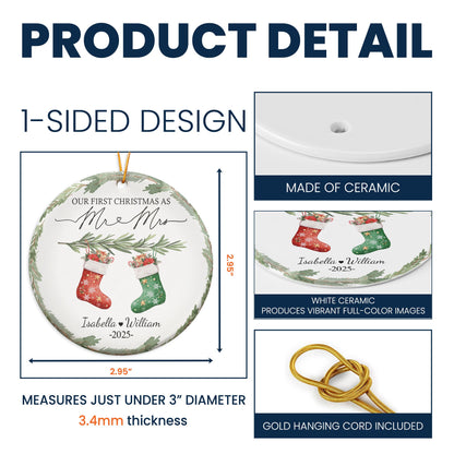 First Christmas Mr & Mrs Wedding Keepsake Engaged - Personalized Ceramic Ornament