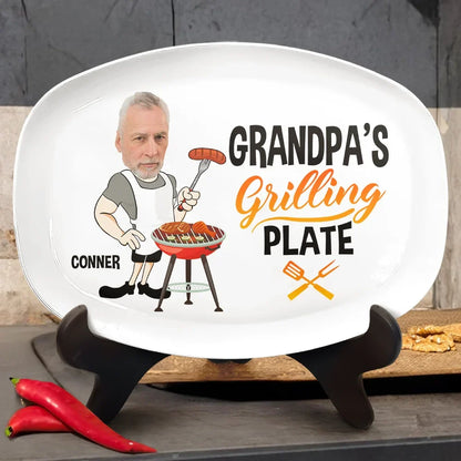 Custom Photo Funny Daddy's Grilling Plate - Personalized Plate