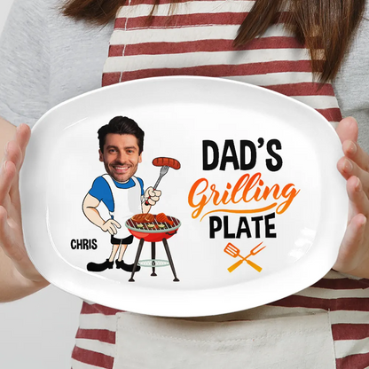 Custom Photo Funny Daddy's Grilling Plate - Personalized Plate