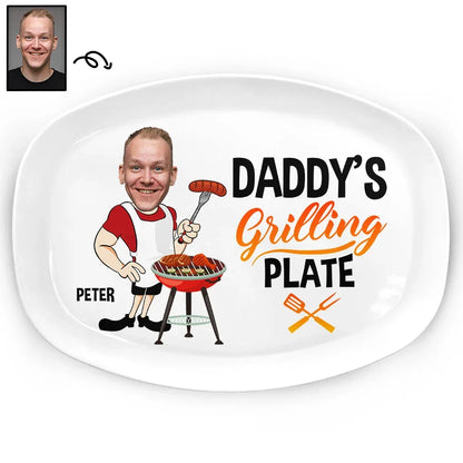 Custom Photo Funny Daddy's Grilling Plate - Personalized Plate