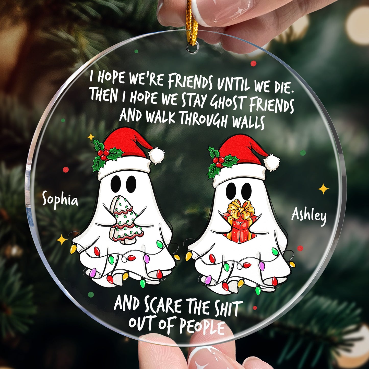 Ghost Friends Funny - Personalized Acrylic Ornament - Gift For Friend, Halloween Ornament
