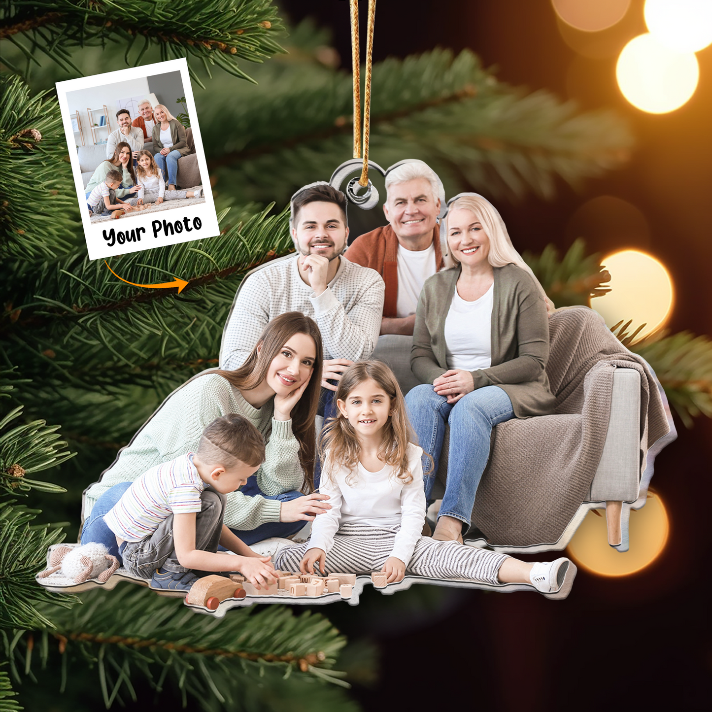 Gift For Family, Mom, Dad, Grandparents- Personalized Family Photo Ornament, Custom Shaped Ornament, Family Keepsake