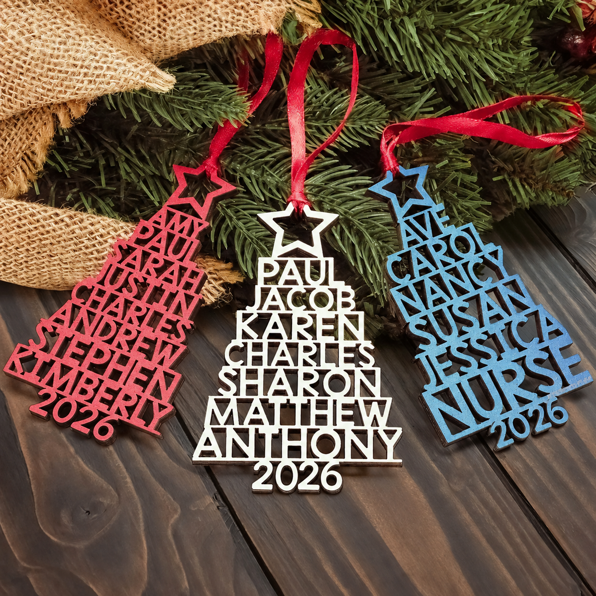 Custom Family Names 2026 Christmas Tree Ornament Up To 14 Names - Personalized Family Ornament