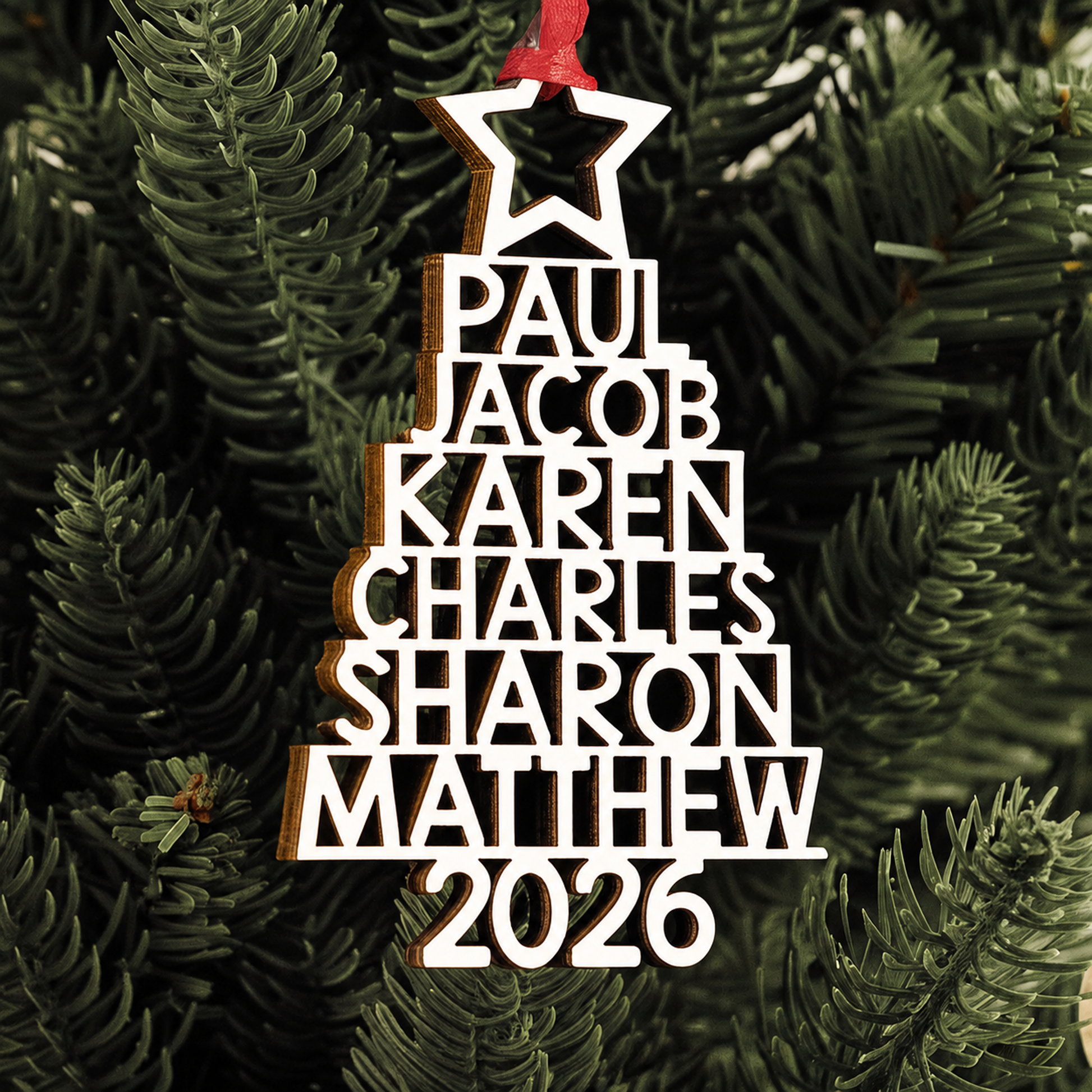 Custom Family Names 2026 Christmas Tree Ornament Up To 14 Names - Personalized Family Ornament