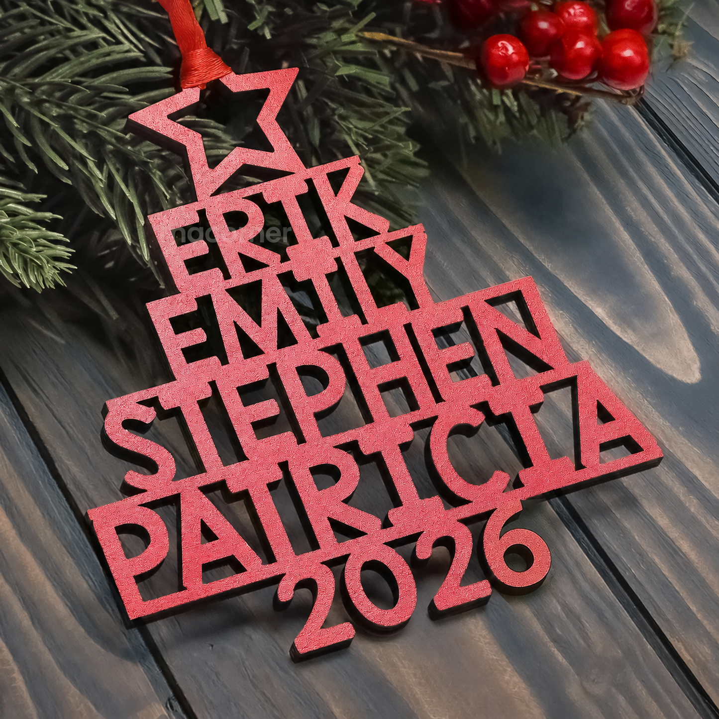 Custom Family Names 2026 Christmas Tree Ornament Up To 14 Names - Personalized Family Ornament