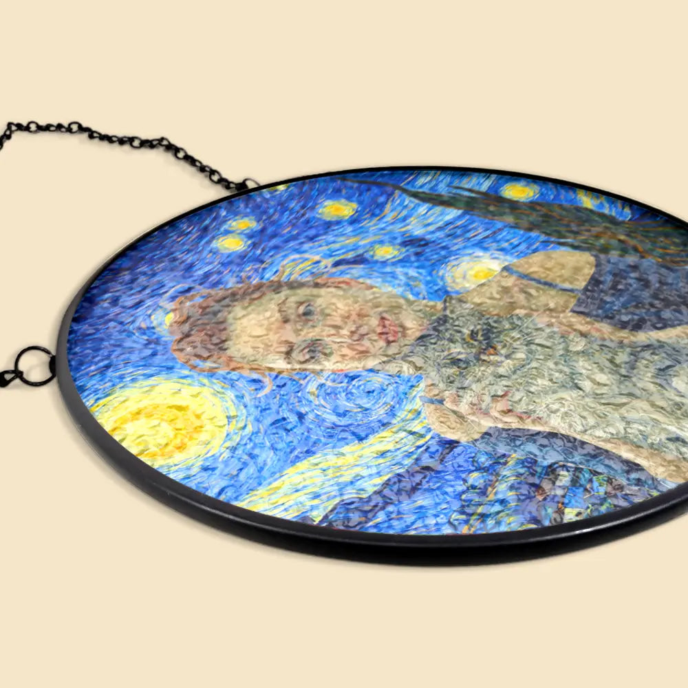 Custom Photo Starry Night Cat Mom Dog Mom Pet Lover - Personalized Stained Glass Window Hanging Suncatcher