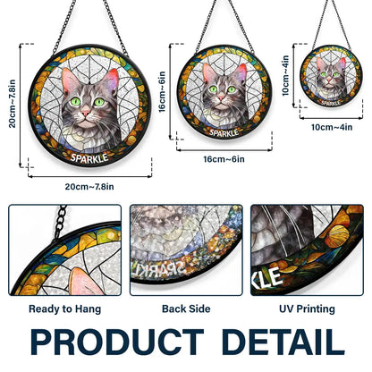 Custom Photo Dog And Cat Family Portrait - Personalized Stained Glass Window Hanging Suncatcher