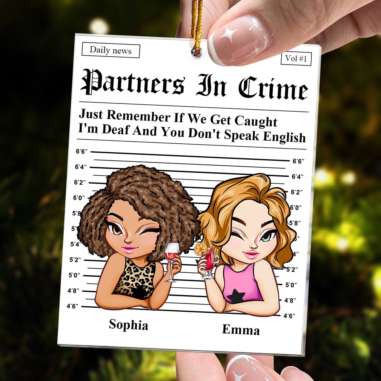 Partners In Crime - Daily News - Friendship Funny Gifts - Personalized Acrylic Ornament - Gift For Friend