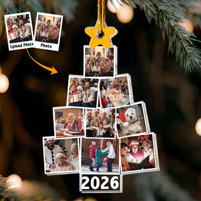 Photo Family Tree Christmas 2026 - Personalized Acrylic Photo Ornament-Ver 2 Custom Year