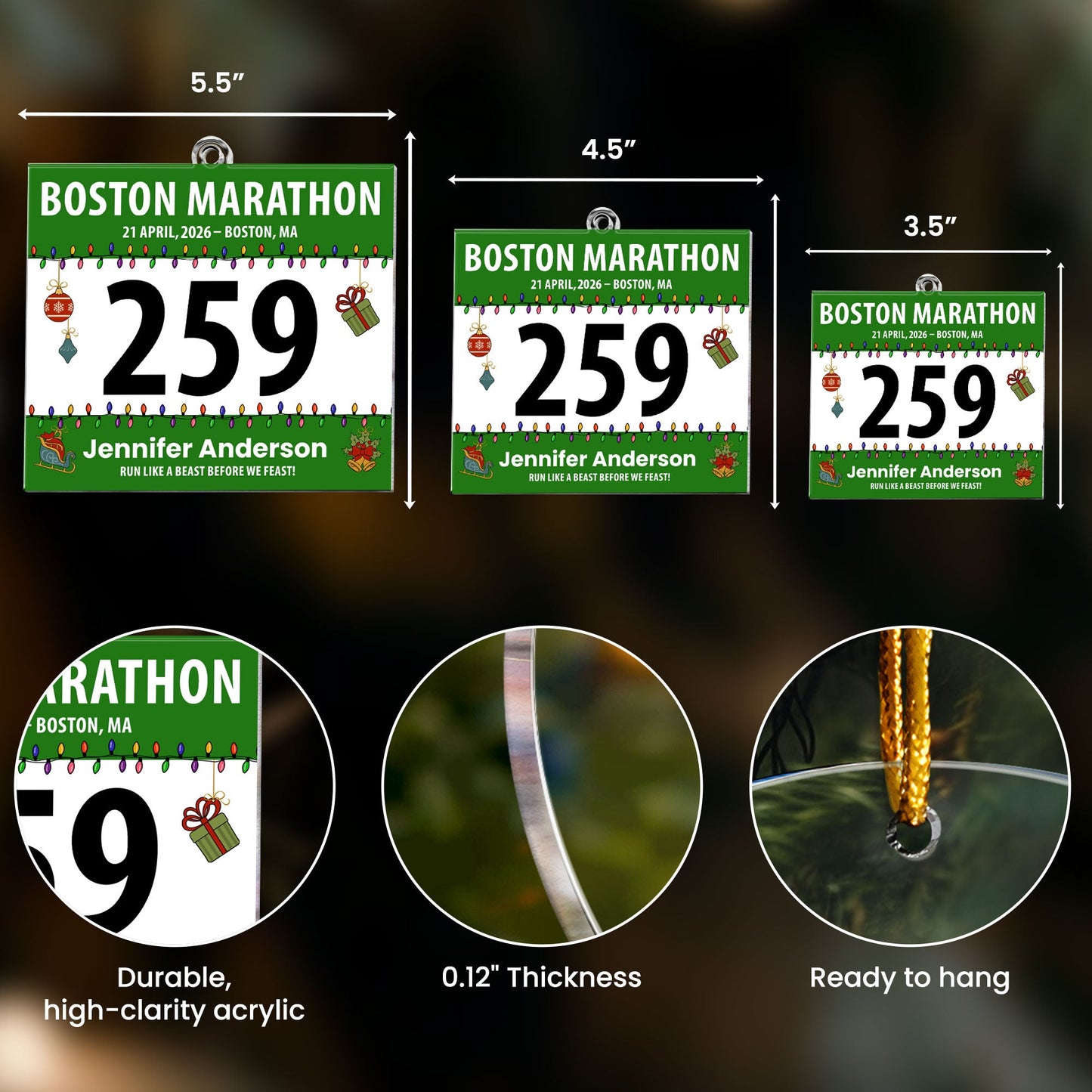 Race Bib For Runner - Personalized Acrylic Ornament