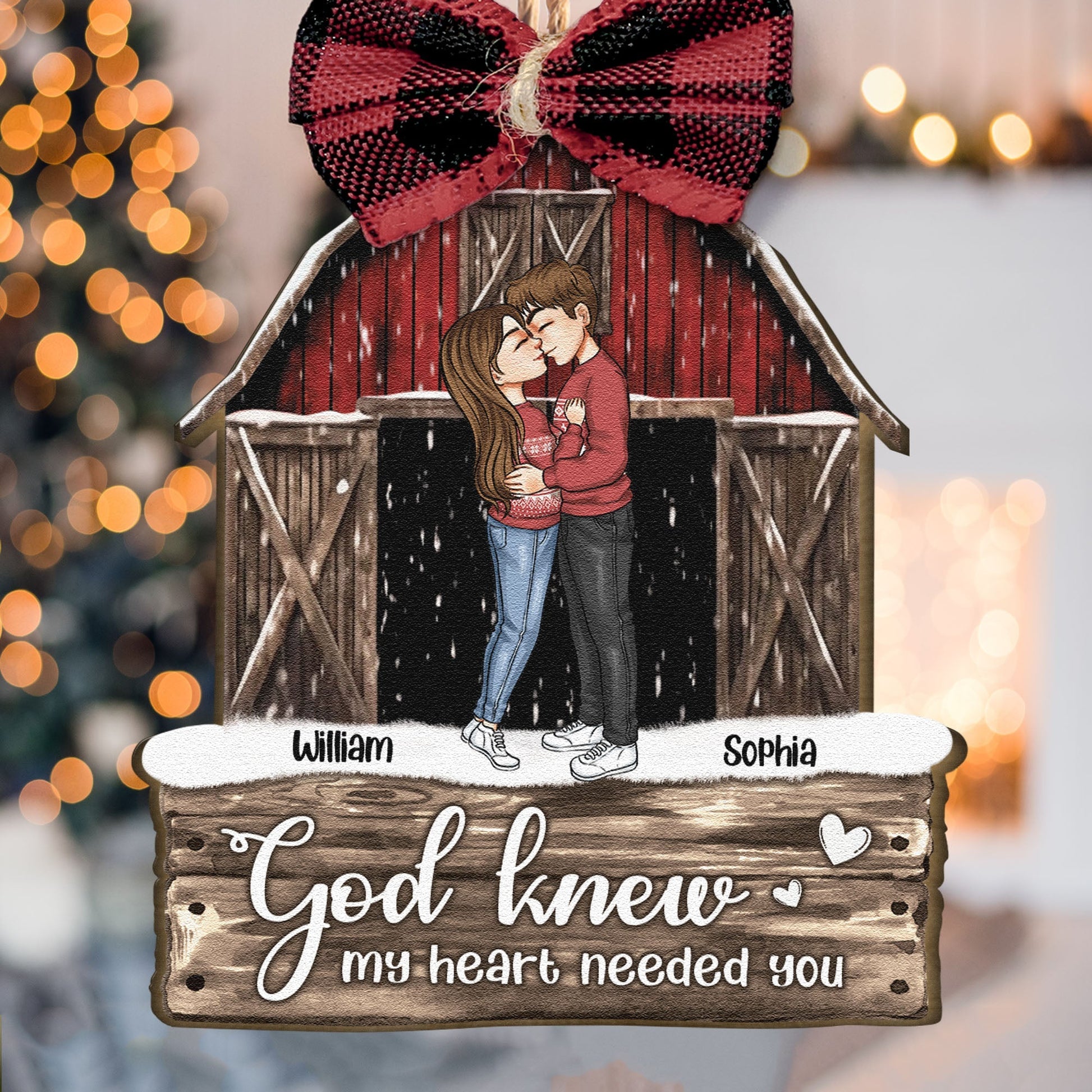 Red Barn Christmas Couples Anniversary - Personalized Couple Ornament - Vintage Ornament
