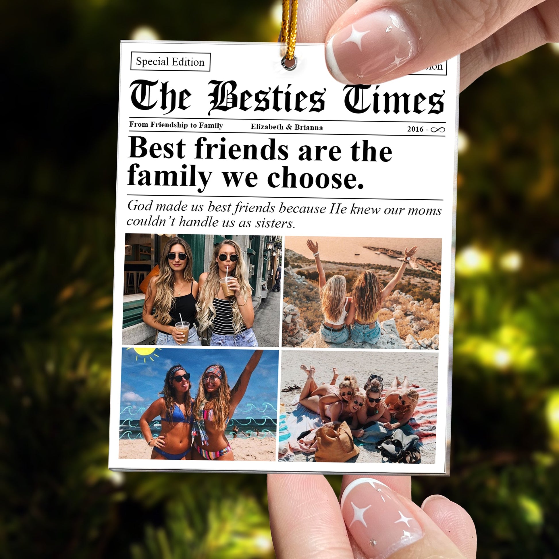 The BFF Times - Friendship Gifts Newspaper - Personalized Acrylic Photo Ornament - Gift For Friend