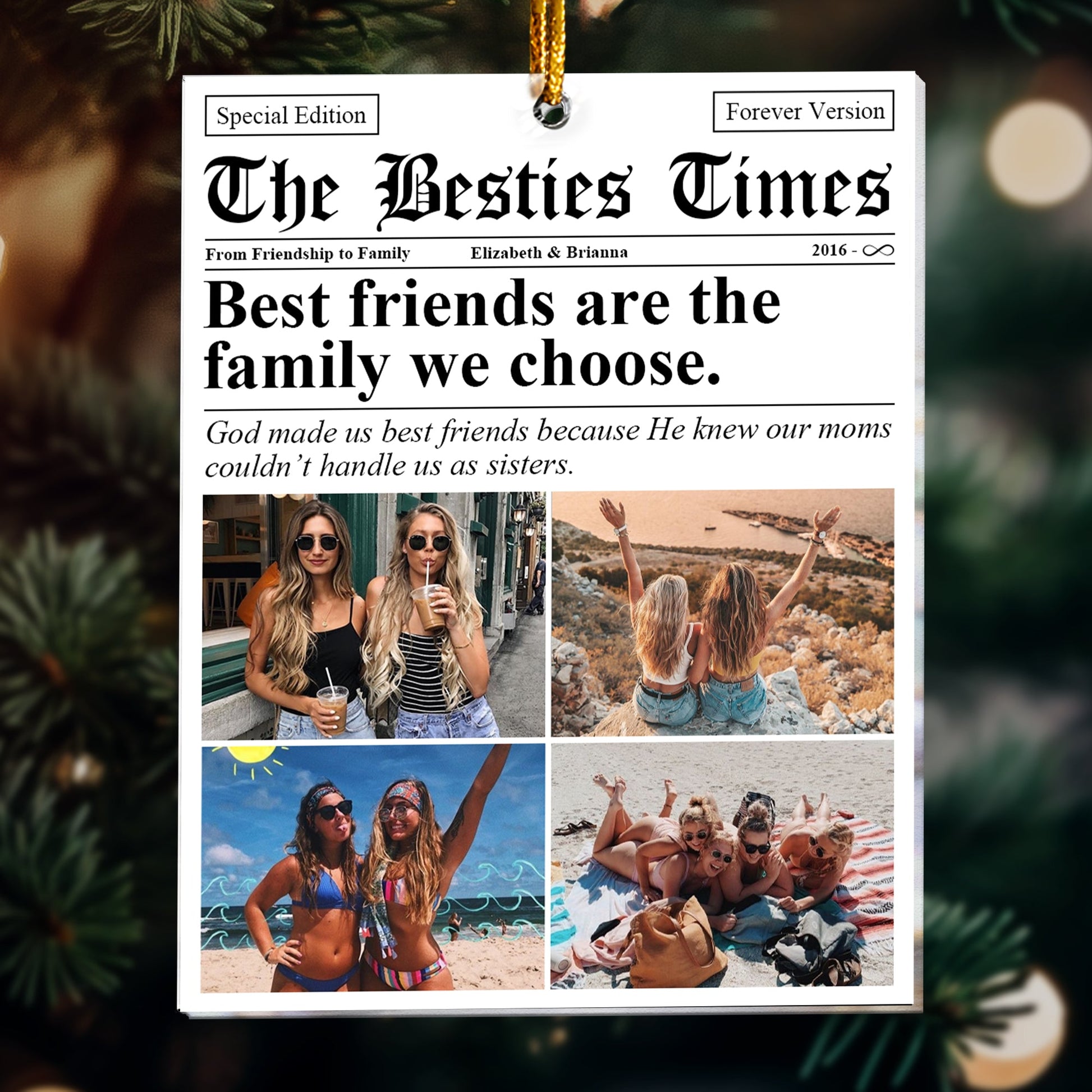 The BFF Times - Friendship Gifts Newspaper - Personalized Acrylic Photo Ornament - Gift For Friend