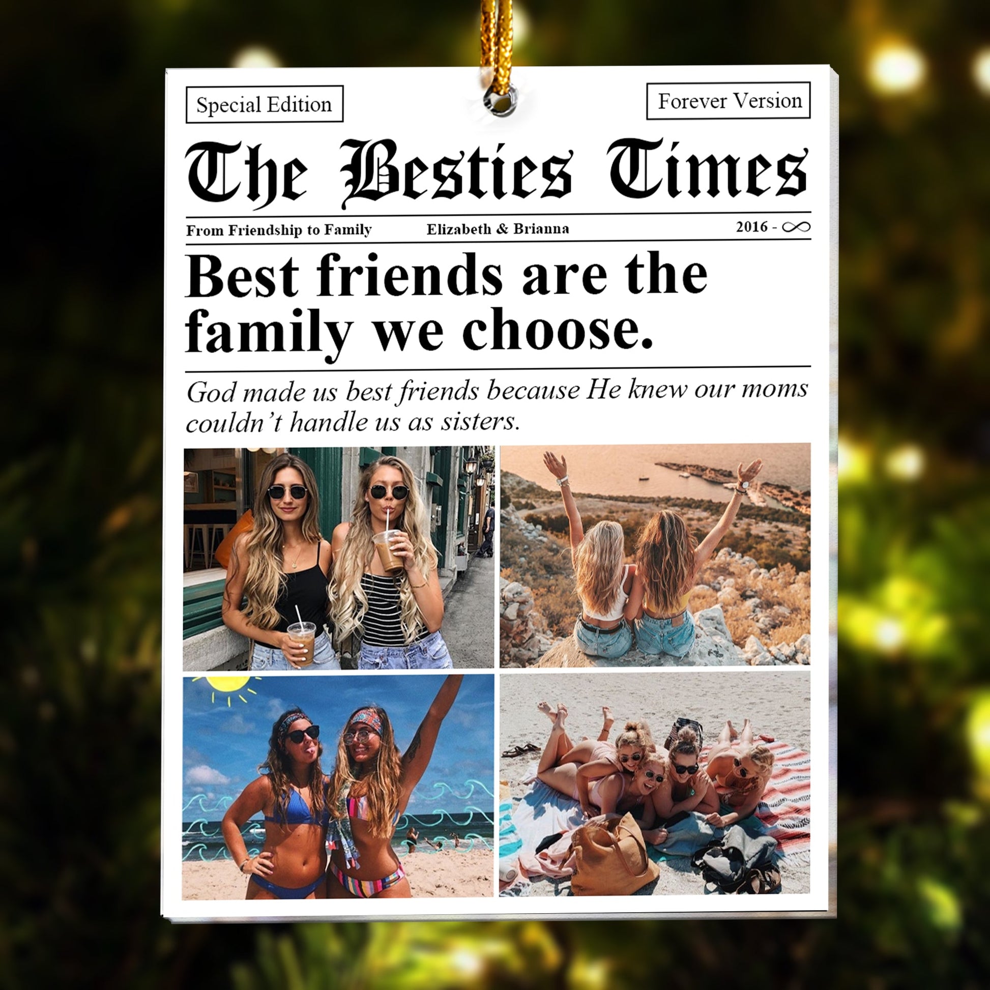 The BFF Times - Friendship Gifts Newspaper - Personalized Acrylic Photo Ornament - Gift For Friend