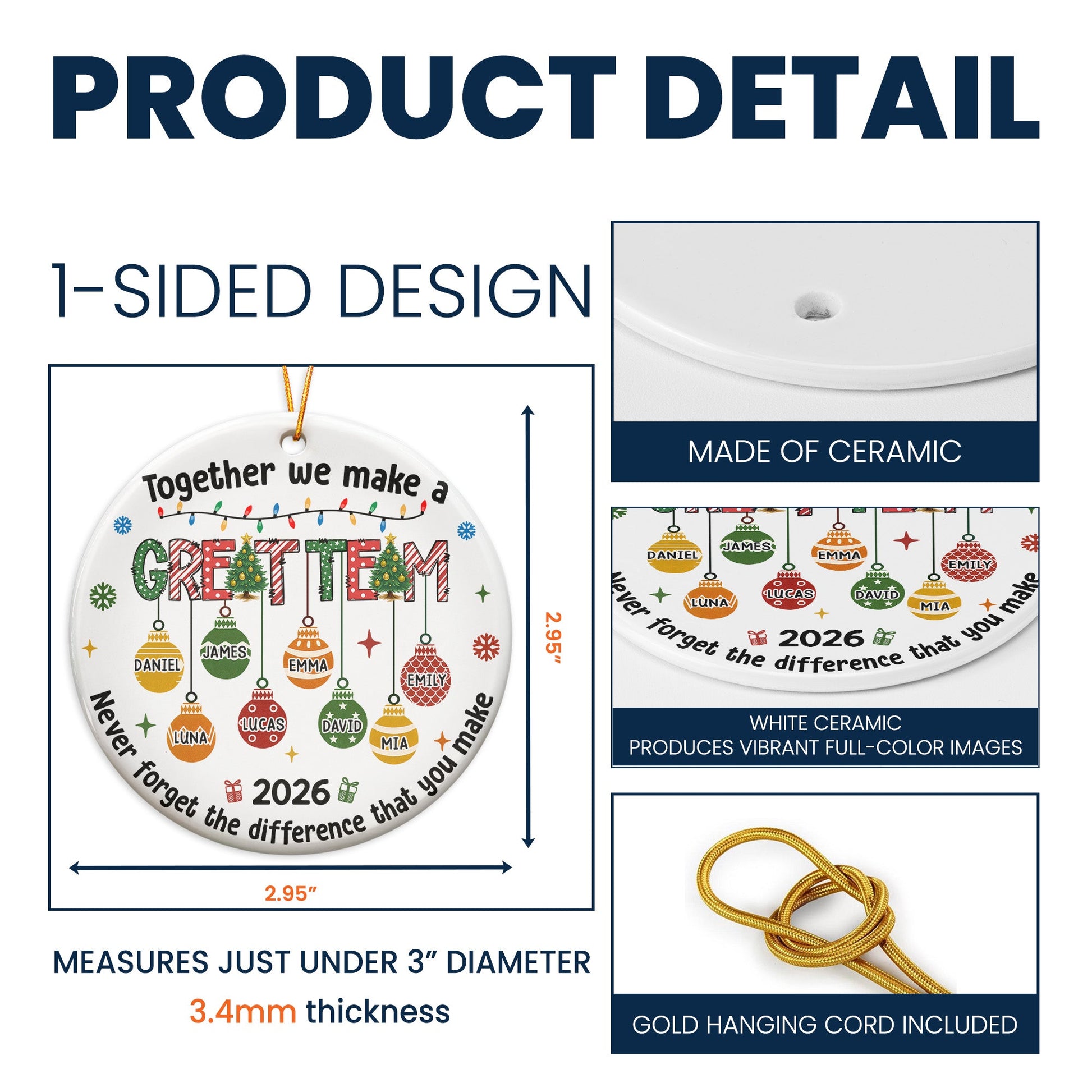 Together We Make A Great Team Thank You Christmas Exchange Gifts - Personalized Ceramic Ornament