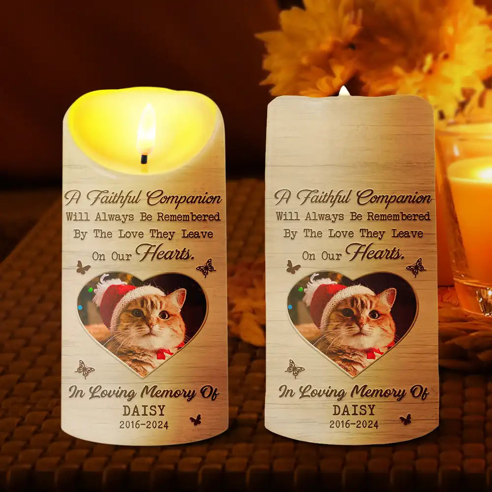 Custom Photo A Faithful Companion Dog Cat Memorial - Personalized Flameless LED Candle