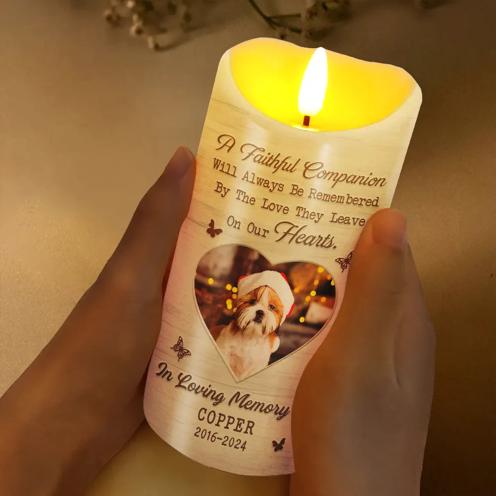 Custom Photo A Faithful Companion Dog Cat Memorial - Personalized Flameless LED Candle
