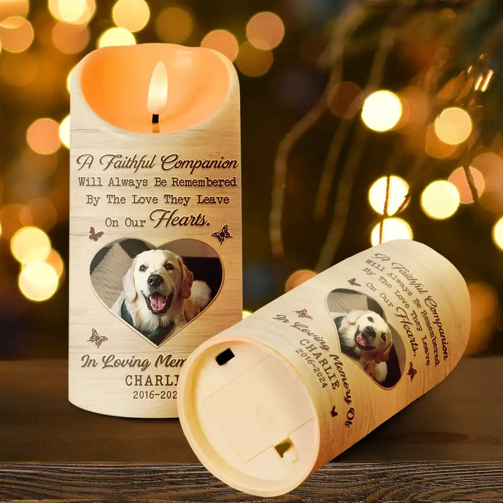 Custom Photo A Faithful Companion Dog Cat Memorial - Personalized Flameless LED Candle